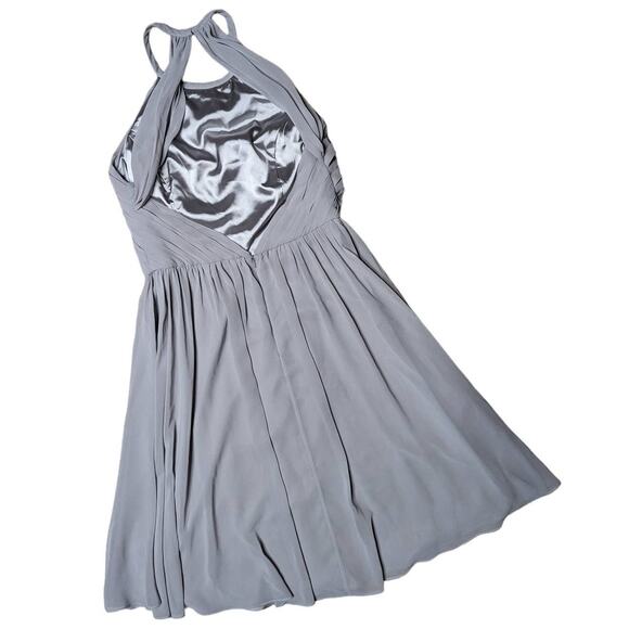 Theia Allison Stone Gray Knee Length Open Back Halter Neck Bridesmaid Dress 12 - Picture 2 of 4